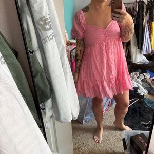 Trixxi Pink Eyelet Babydoll Mini Dress